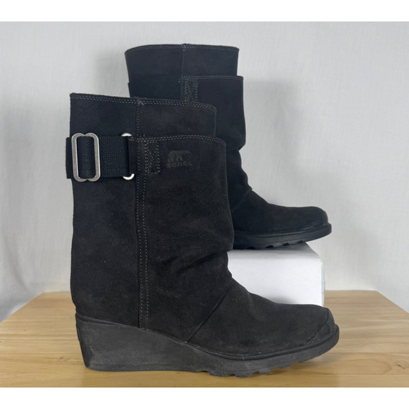 SOREL Toronto Midcalf Black Suede Wedge Pull On Boot Women’s Winter Size 8.5 - Picture 1 of 15